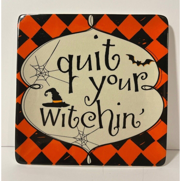 Vintage Pier One Halloween Appetizer Dessert Plates Set‎ Of 4 New in Box Witches - Picture 3 of 16